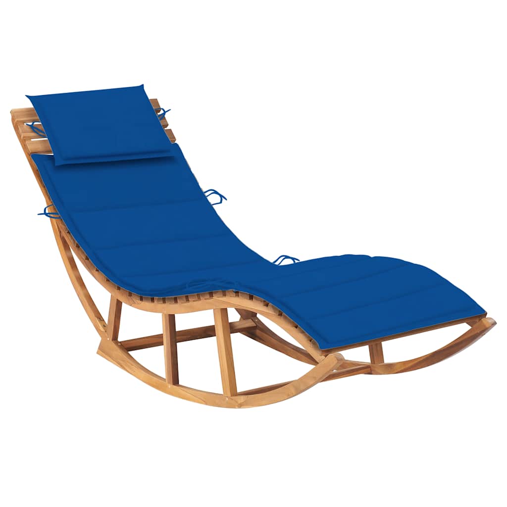Sun Lounger Royal blue cushion, Teak wood Teak wood, Polyester