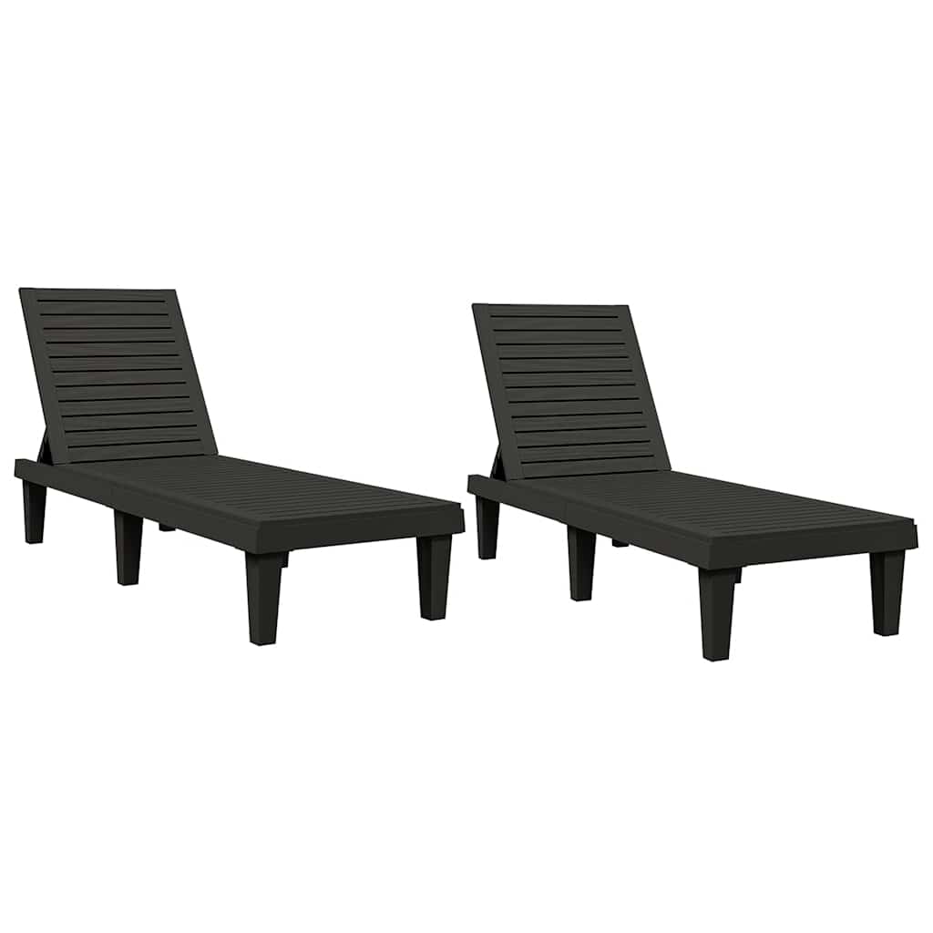 Sun Lounger Set of 2 Black Polypropylene Medium Modern