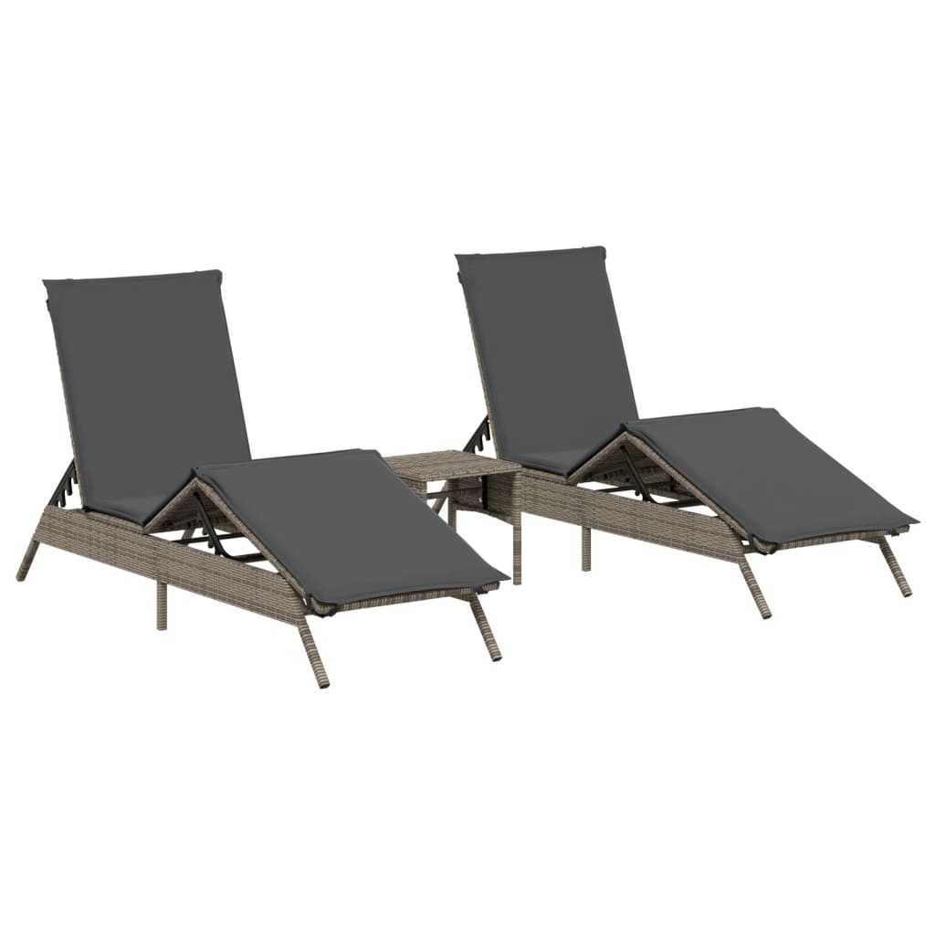 Sun Lounger Set of 2 Grey PE Rattan 2-seater