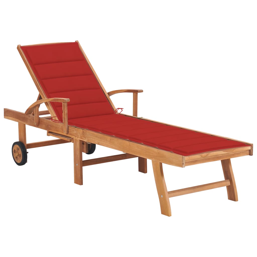 Sun Lounger Teak, Red Solid Teak wood 76.8 x 23.4 x 13.8 inches