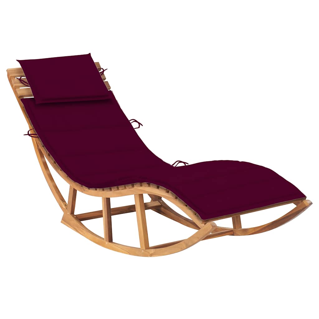Sun Lounger Wine Red, Natural Teak Solid Teak Wood, Polyester