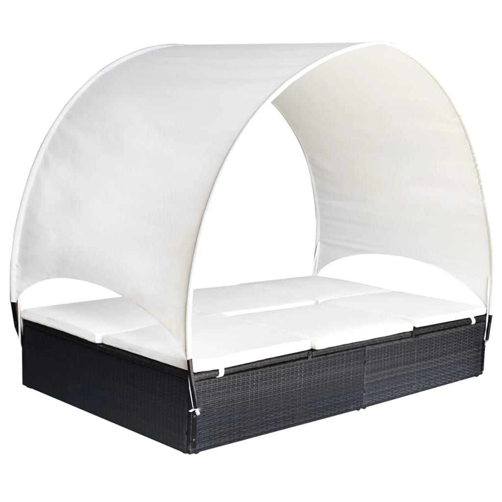 Sun Lounger With Canopy Black, Cream White