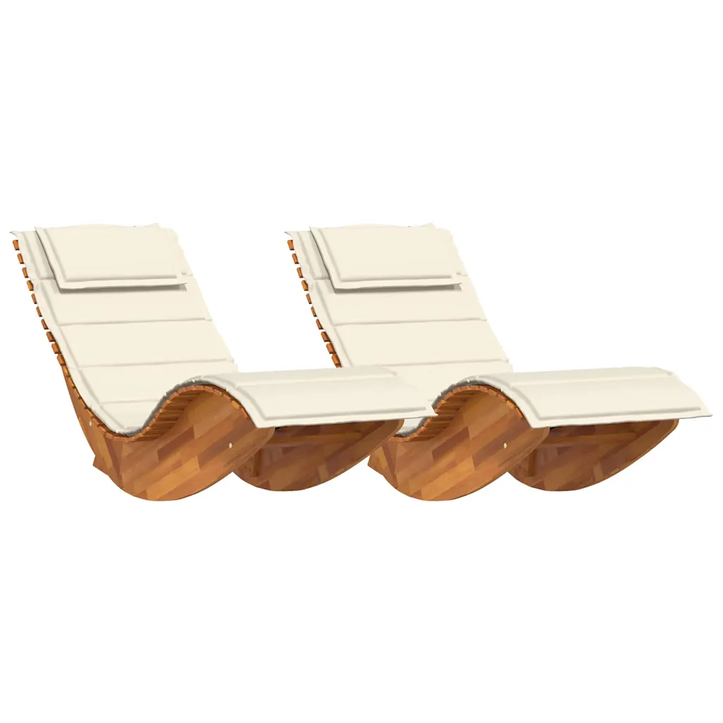 Sun Lounger with Cushion 2-person 2 pcs Brown Solid Acacia Wood