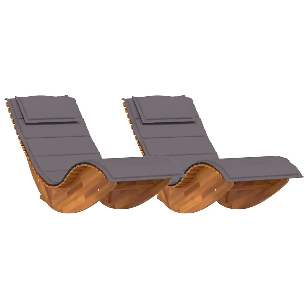 Sun Lounger with Cushion 2-person 2 pcs Brown Solid Acacia Wood