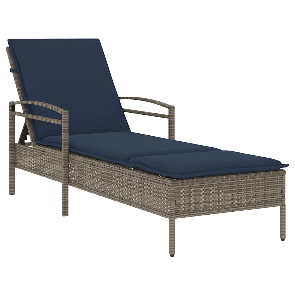 Sun Lounger with Cushion Grey 24.8 x 78.7 x 31.9