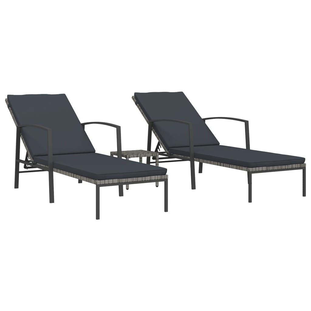 Sun Lounger With Table Set of 3 Grey