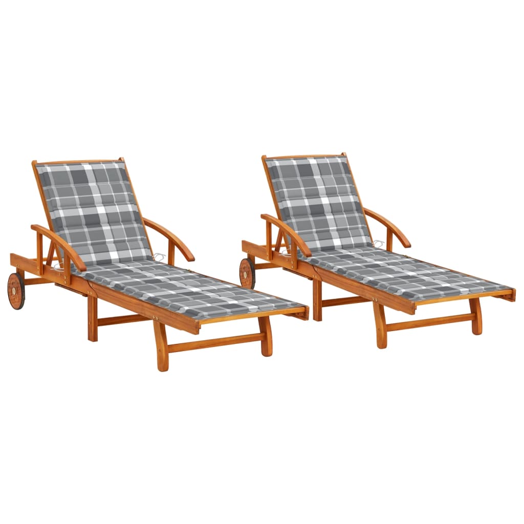 Sun Loungers 2 pcs with Cushions Solid Wood Acacia
