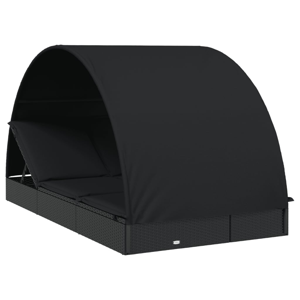 Sunbed Black PE rattan, powder-coated steel, fabric (100% polyester)