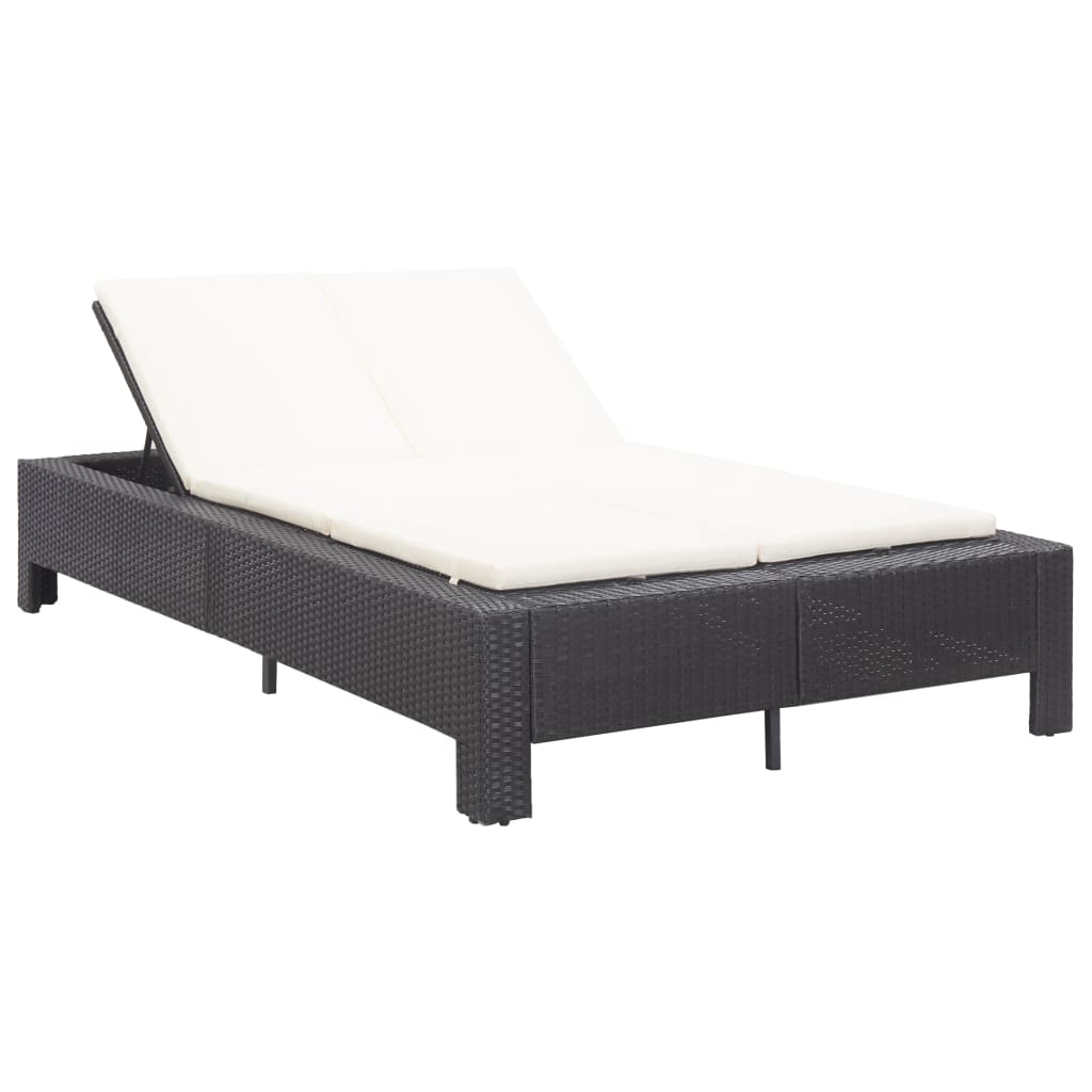 Sunbed Black rattan, cream white cushion PE rattan 2-Person size