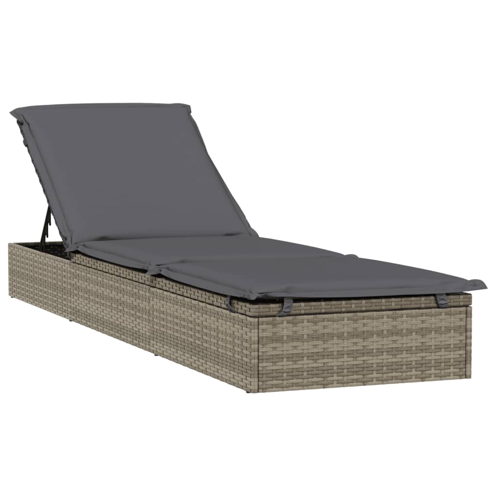 Sunbed Grey PE Rattan Large Adjustable Armrests