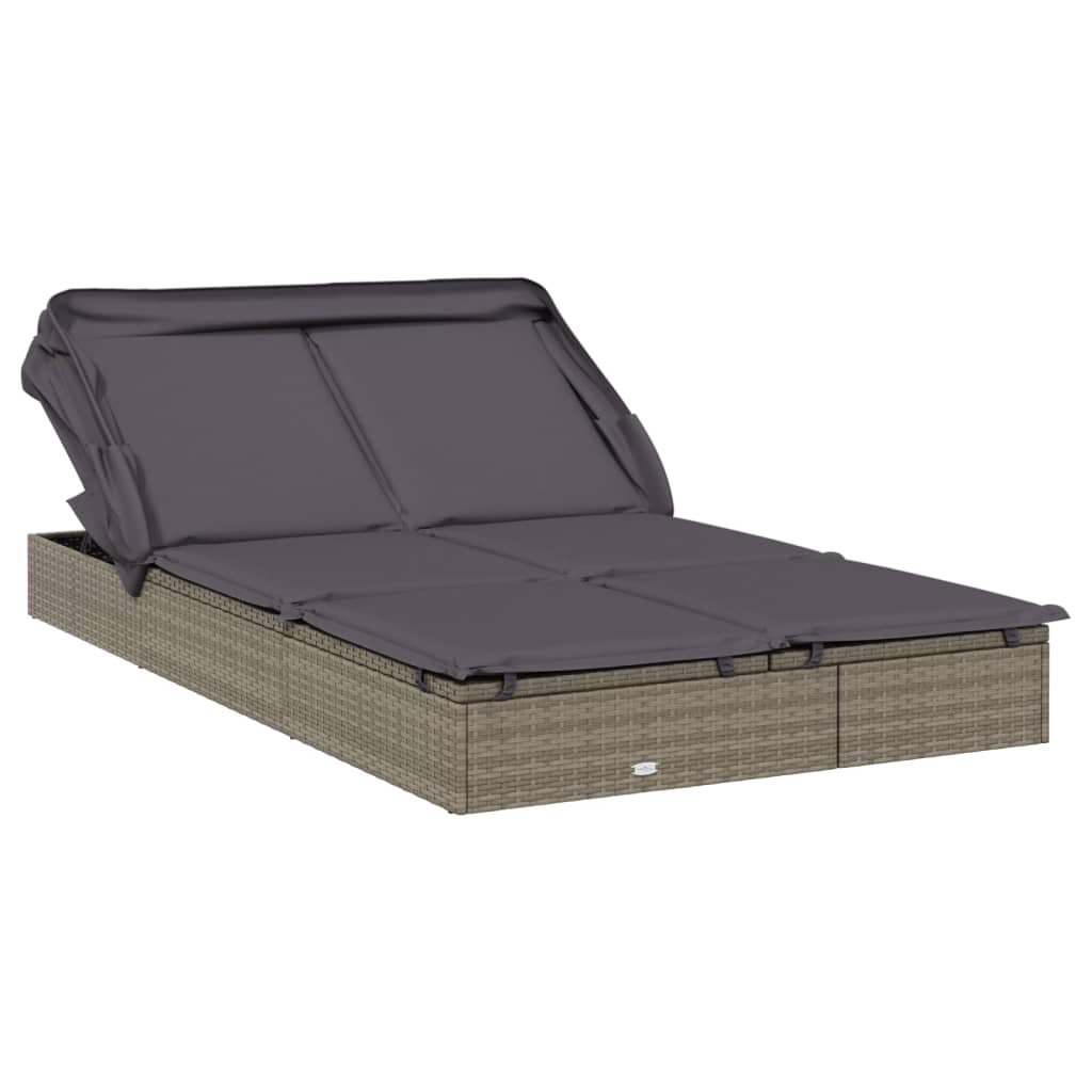 Sunbed Grey PE Rattan, Powder-Coated Steel Double Foldable
