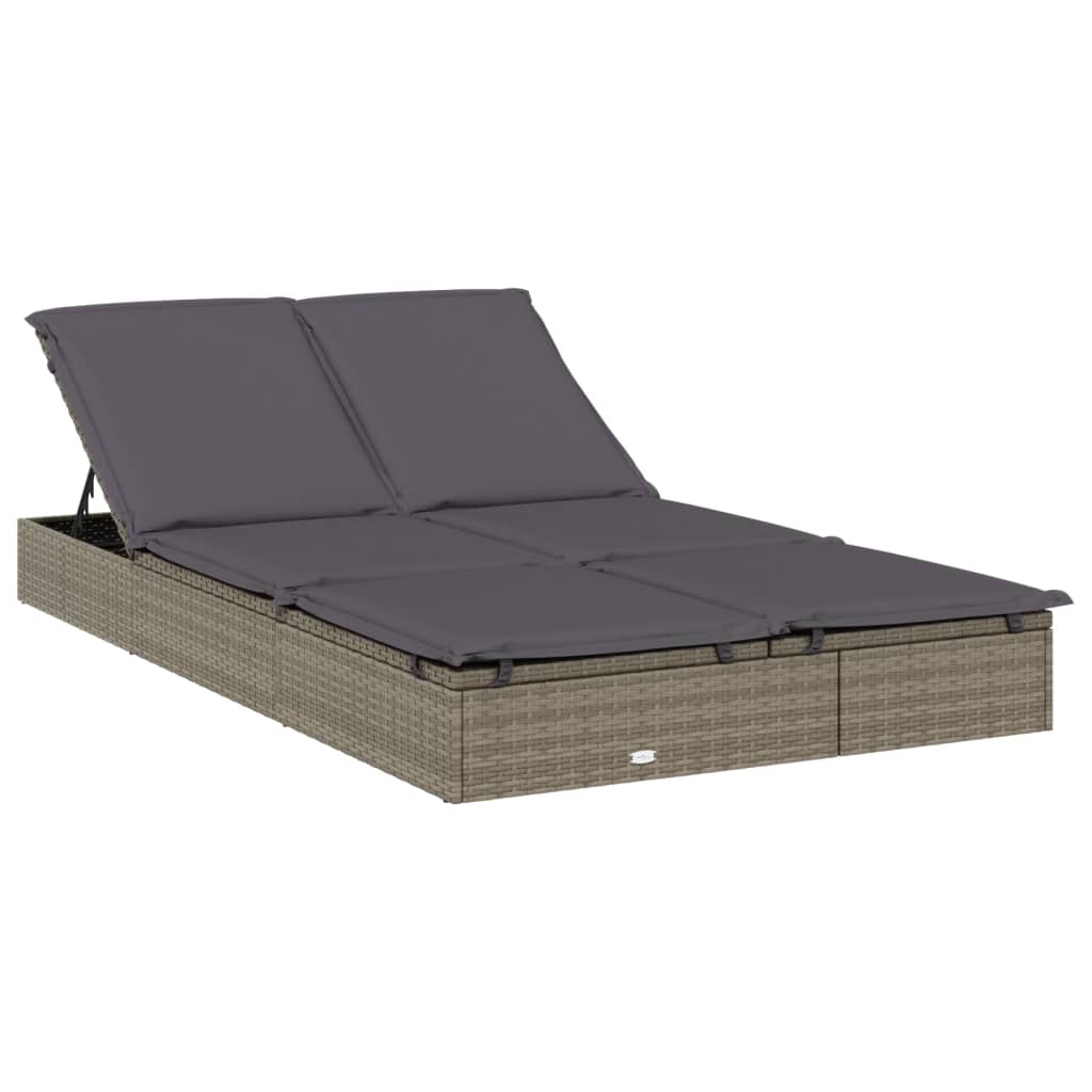 Sunbed Grey PE rattan, Steel Double Adjustable Armrests Sunbed