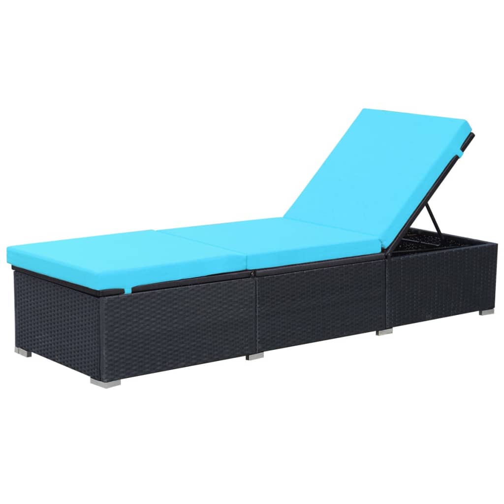 Sunlounger Black and Blue PE Rattan, Powder-Coated Steel, Polyester
