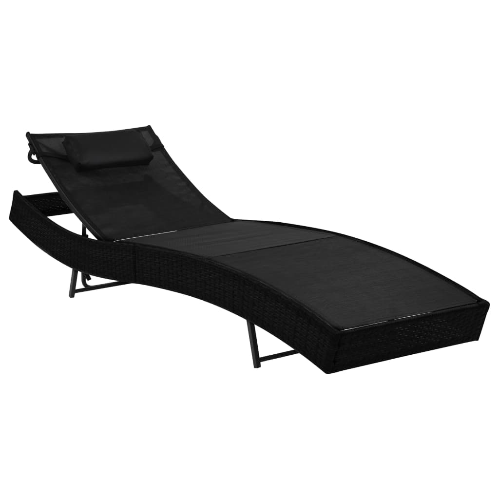 Sunlounger Black Poly Rattan Standard Adjustable Armrests