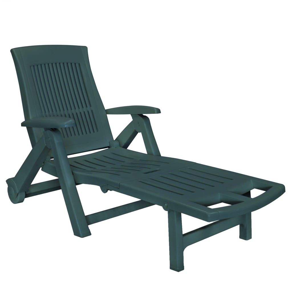 Sunlounger Green Plastic One Size Foldable Sun Lounger