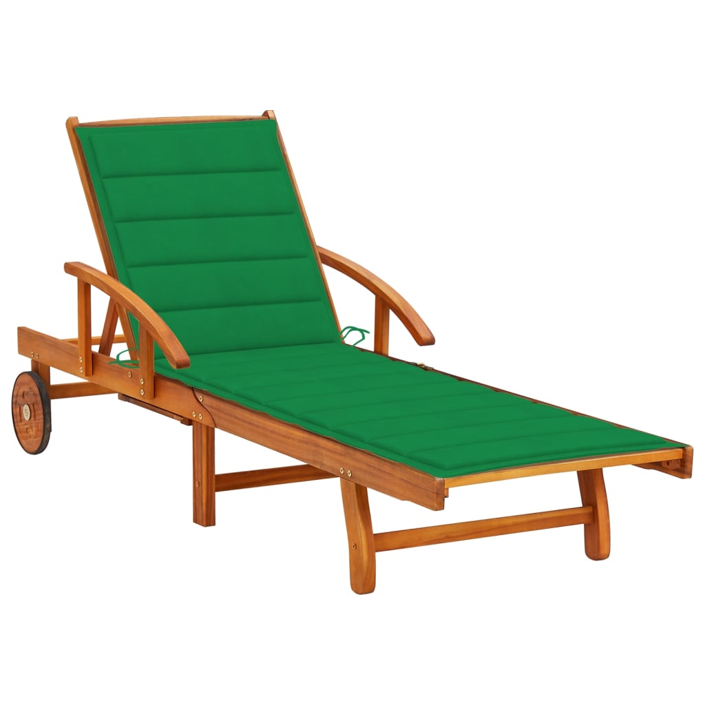 Sunlounger Green Solid Acacia wood Height-Adjustable