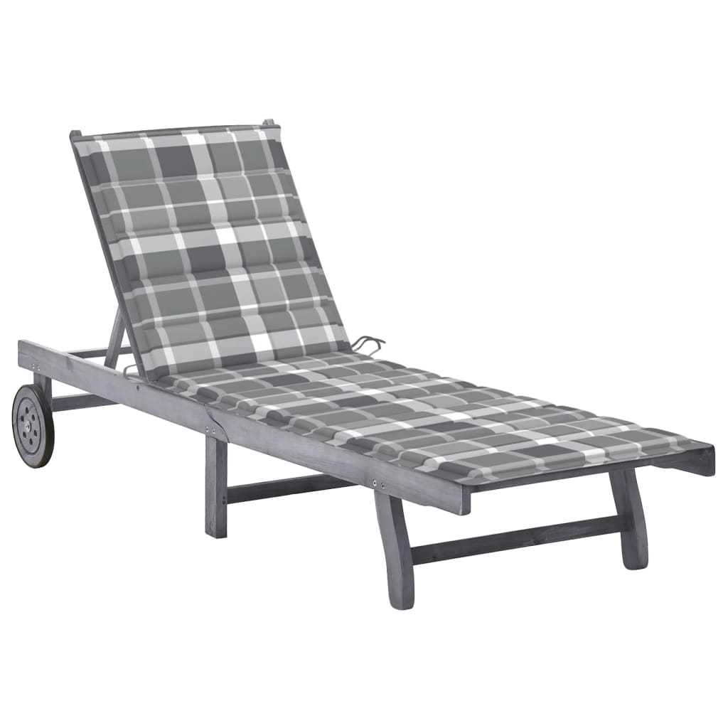 Sunlounger Grey Solid acacia wood, 100% polyester 78.7 in long