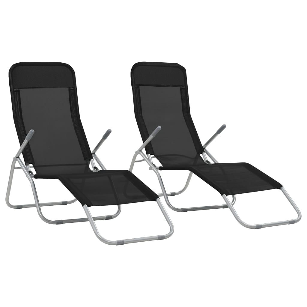 Sunlounger Set of 2 Black Textilene fabric, powder-coated steel