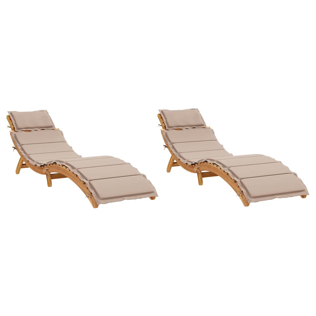 Sunlounger Set of 2 Taupe Solid acacia wood Extra Long Foldable