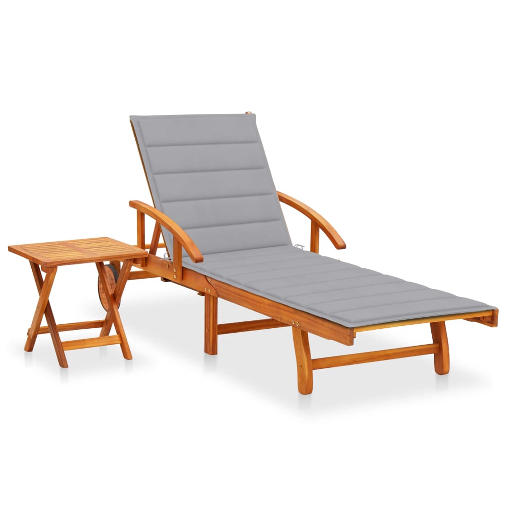 Sunlounger With Table Acacia Wood Solid Acacia wood Large