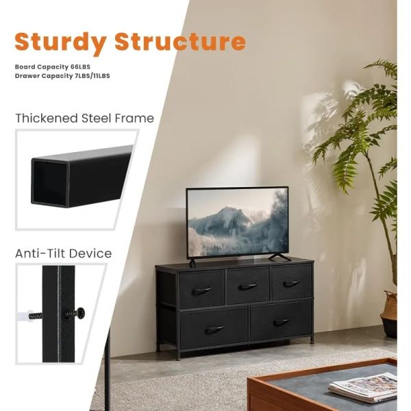 Sweetcrispy Dresser for Bedroom featuring 5 fabric drawers, compact storage tower for closet organization