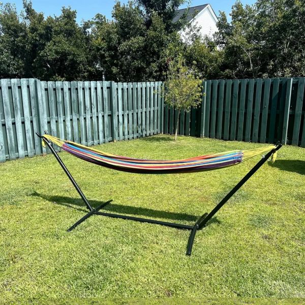 SZHLUX Double Hammock with Steel Stand, 450lb Capacity, Includes Carry Bag and Two Anti-Roll Beams