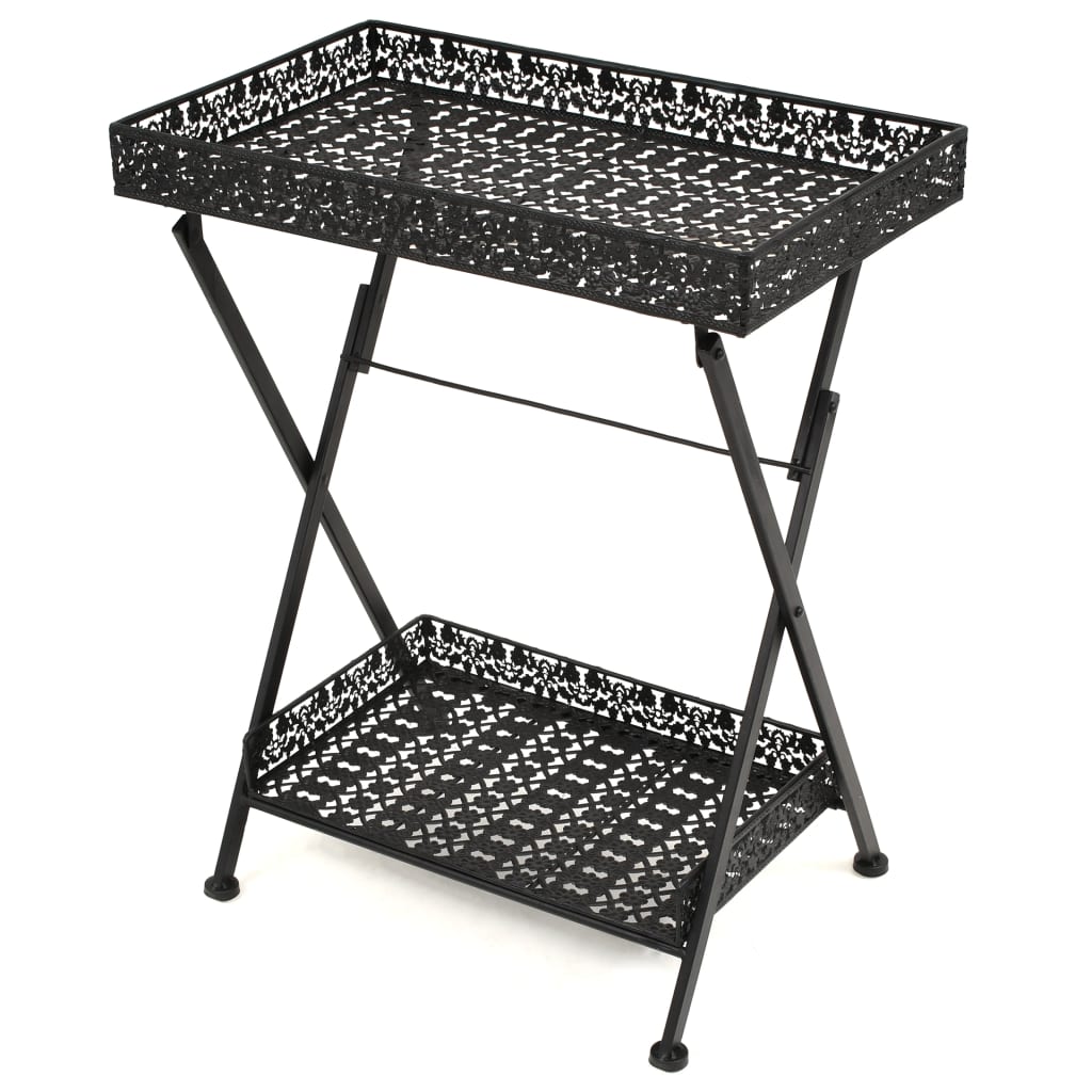 Table Black Metal 22.8x13.8x28.3 in Foldable Tea Table