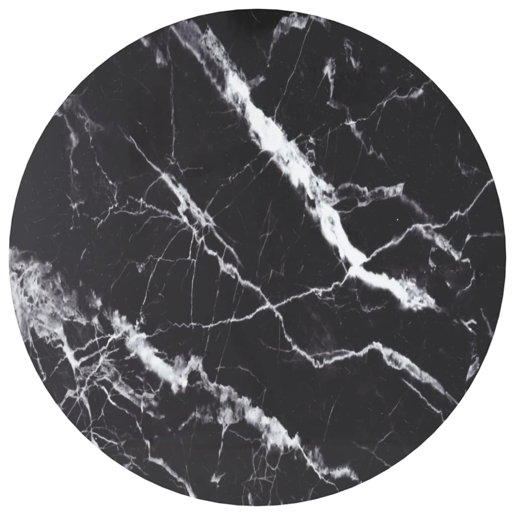 Table Top Black with marble design Tempered glass 脴23.6x0.3 in