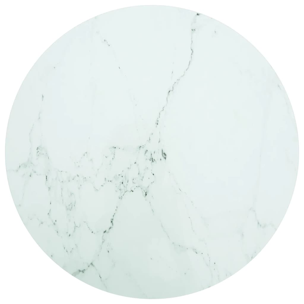 Table Top White with marble design Tempered Glass 脴35.4x0.4 in