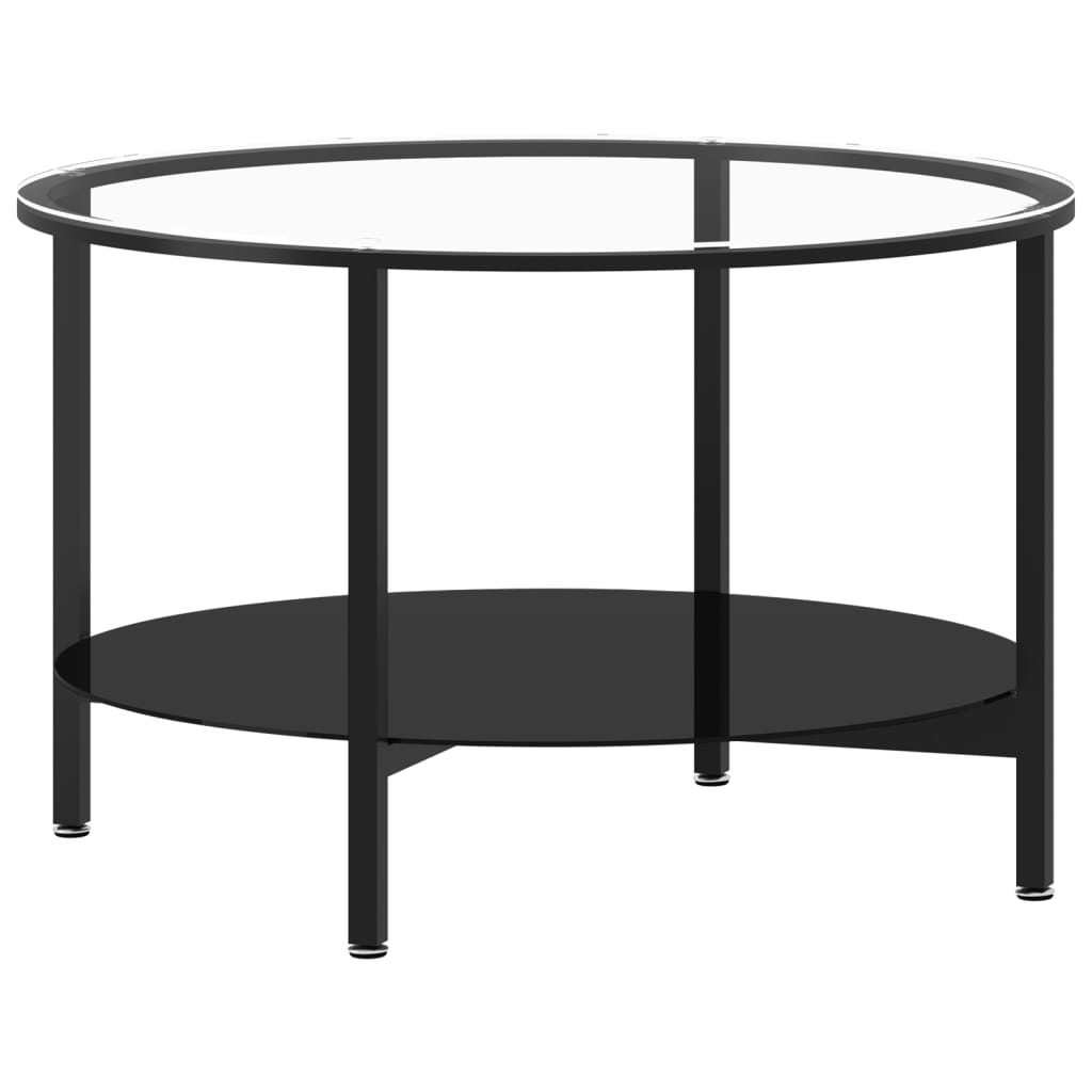 Tea Table Black and Transparent Tempered Glass, Powder-Coated Iron