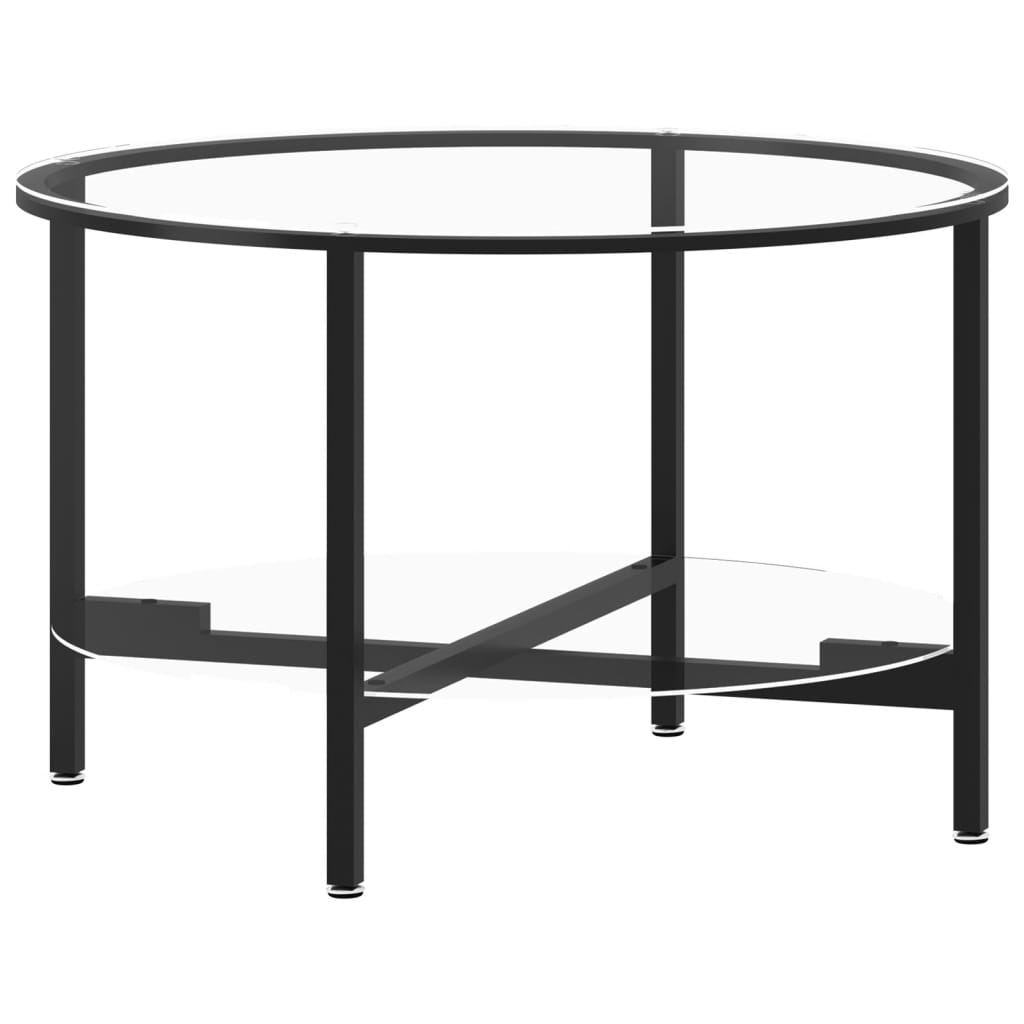 Tea Table Black and Transparent Tempered Glass, Powder-Coated Iron