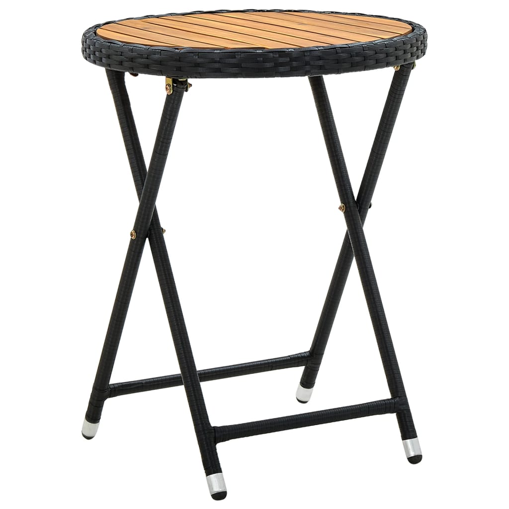 Tea Table Black PE Rattan Small Foldable Tea Table Round
