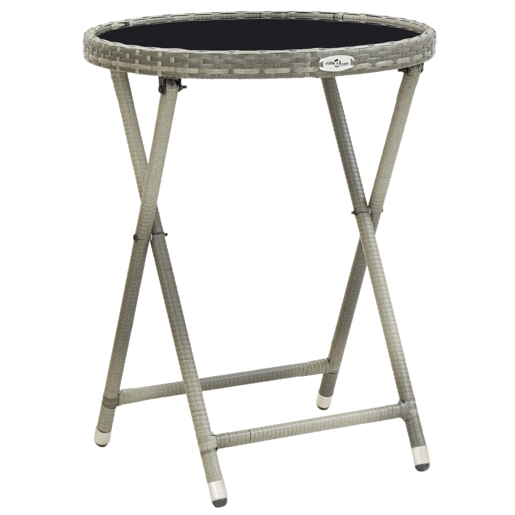 Tea Table Grey PE rattan, steel, tempered glass Medium Foldable