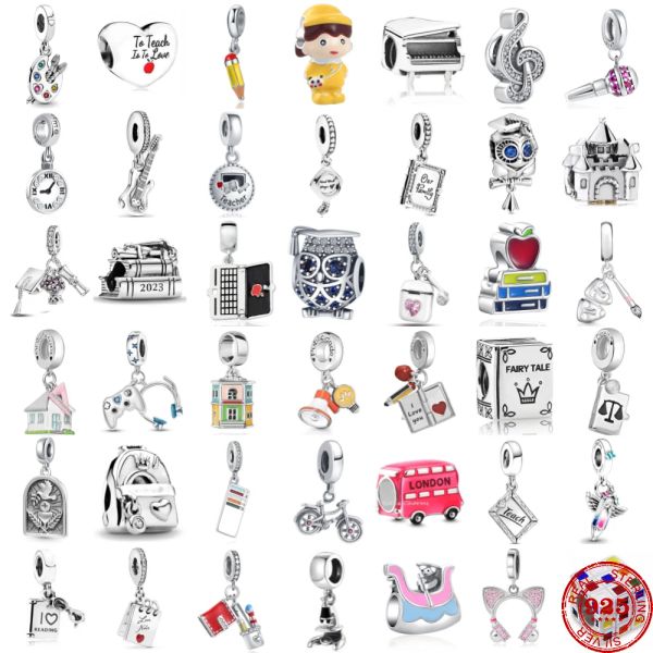 Teacher's 2023 silver pendant for Pandora bracelets, perfect for women who love DIY jewelry and learning, featuring a charming bachelor cap bead design