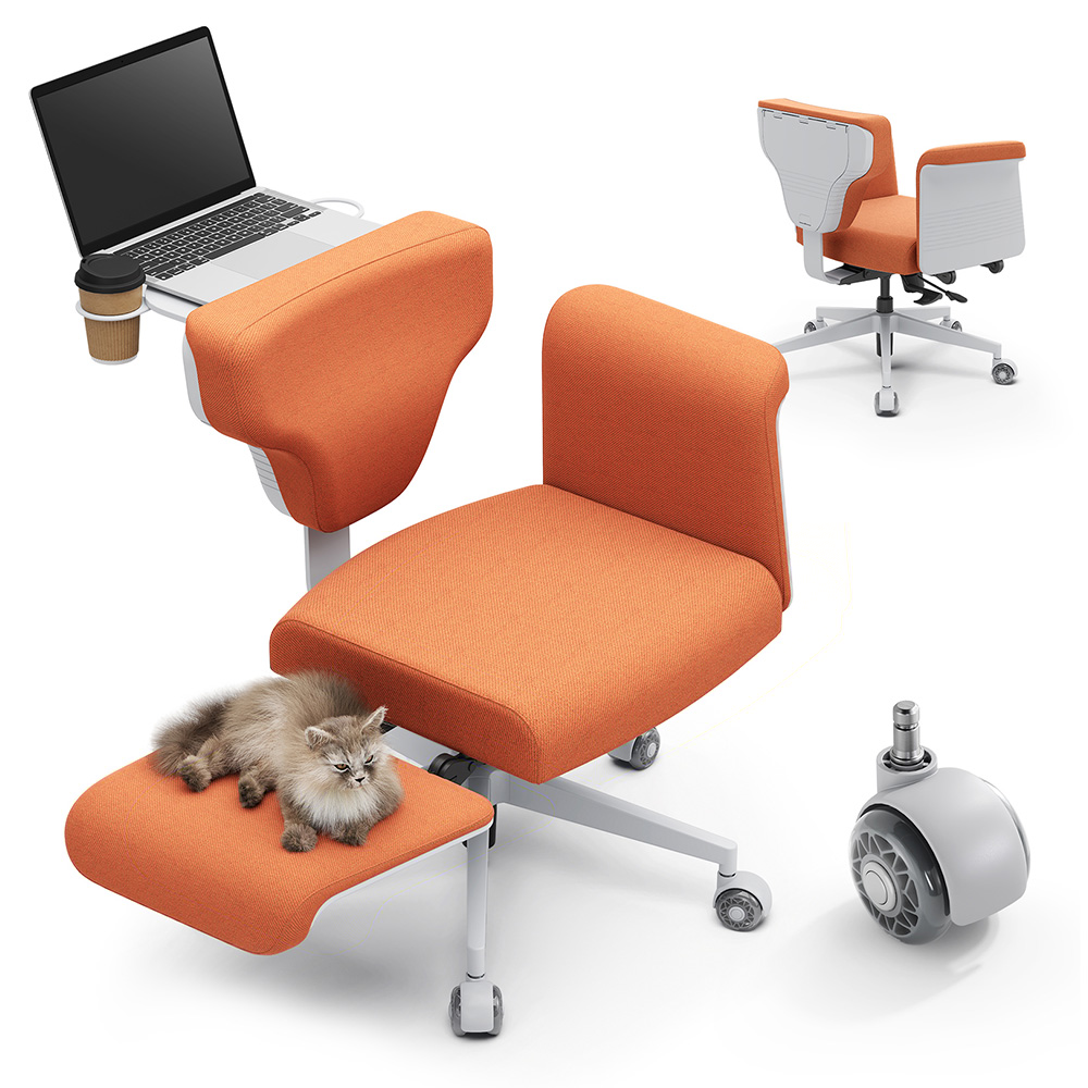 The versatile Chaise multi-postures NEWTRAL Freedom-X-FF chair features adjustable armrests in vibrant orange