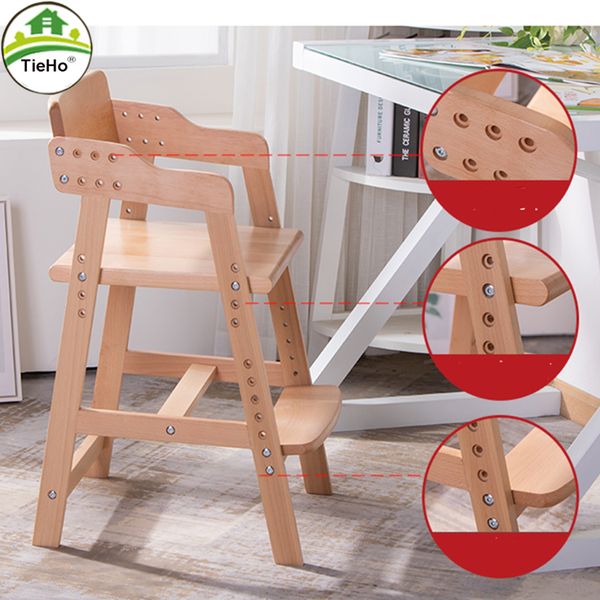 TieHo Solid Wood Adjustable Height Chair for Kids' Feeding, Learning, and Writing