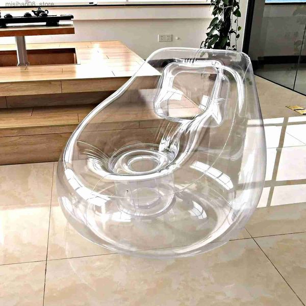 Transparent inflatable couch for home, office, or outdoor use, a versatile bean bag chair alternative