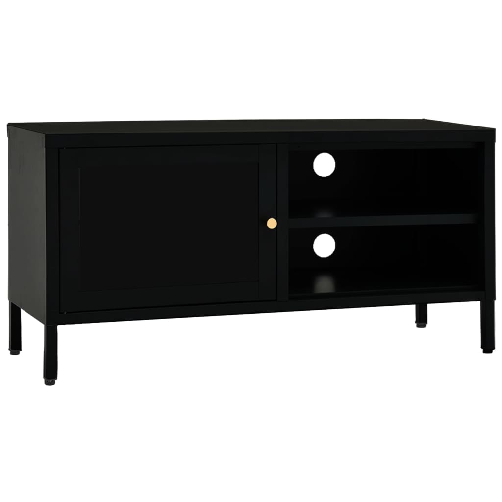 TV Cabinet Black Black powder-coated steel, tempered glass