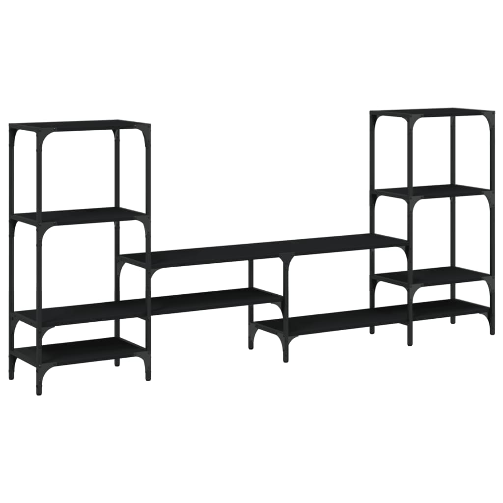 TV Cabinet Black Engineered Wood Large TV Cabinet Rectangular