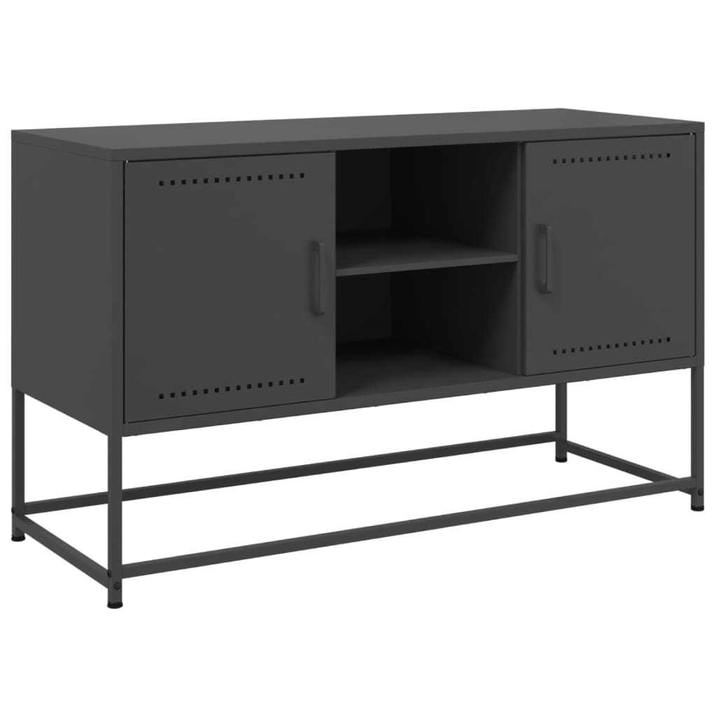 TV Cabinet Black Steel Medium TV Cabinet Rectangular