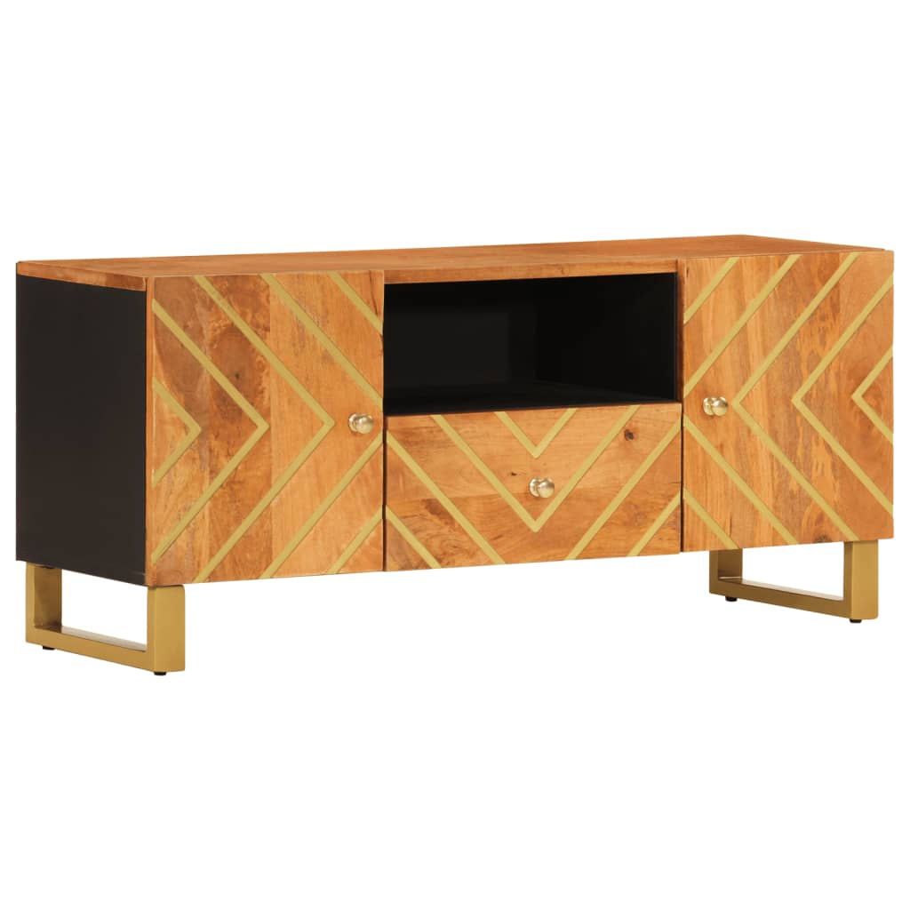 TV Cabinet Brown and Black Solid mango wood, MDF, iron