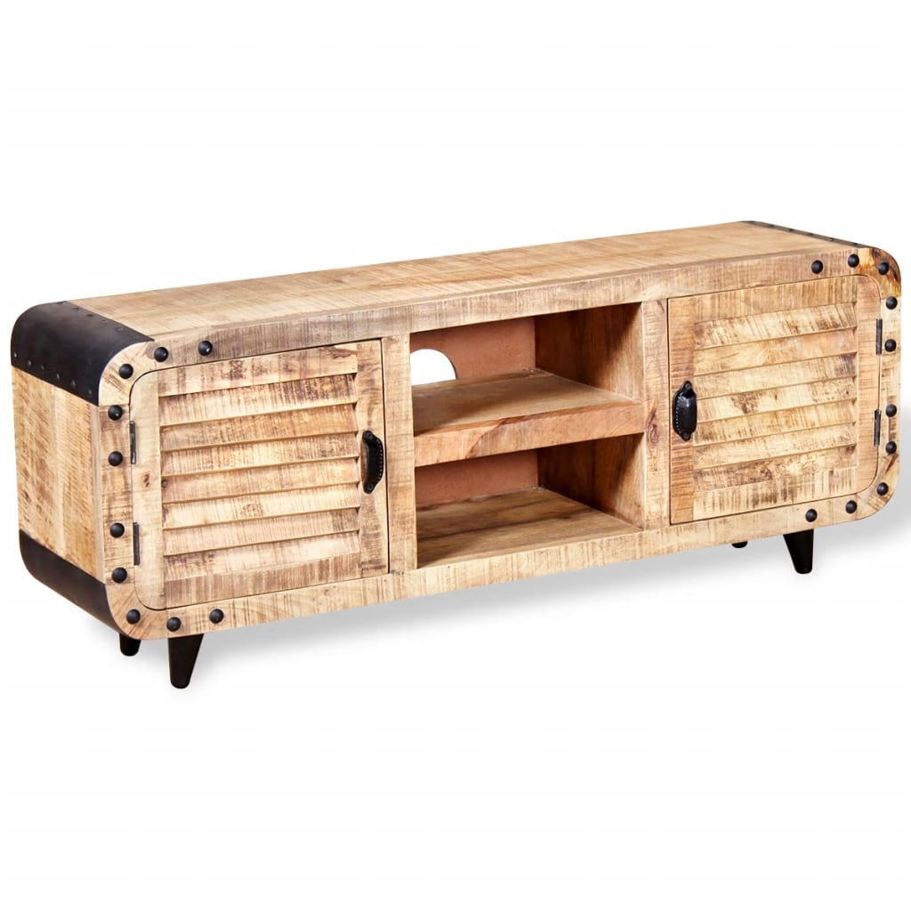 TV Cabinet Brown and black Solid rough mango wood with iron Medium
