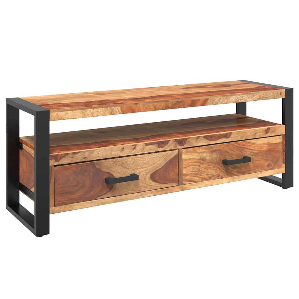 TV Cabinet Brown, Black Solid Acacia Wood, Powder-Coated Steel
