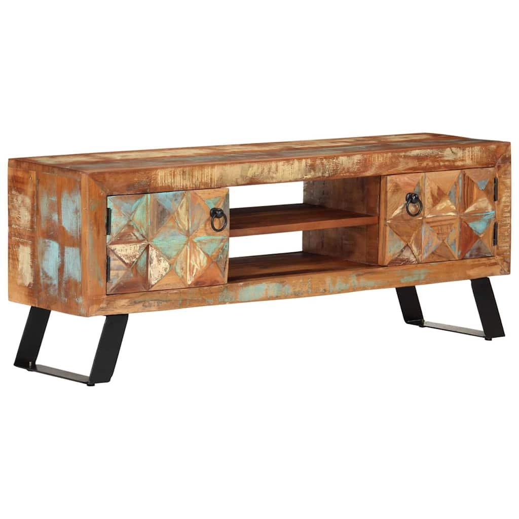 TV Cabinet Mixed Color Finish Solid Reclaimed Wood Medium Storage