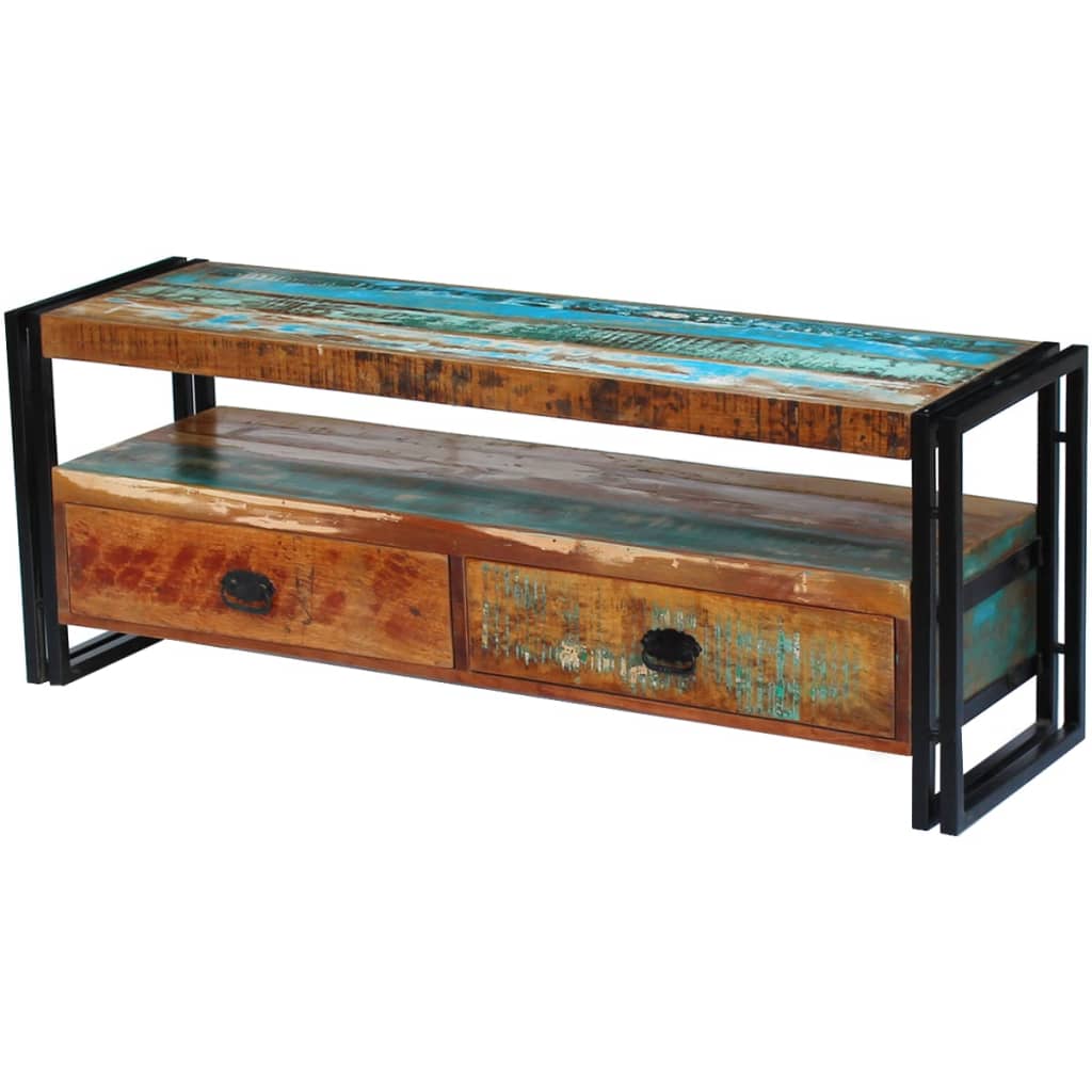 TV Cabinet Multicolor Solid reclaimed wood, Steel Medium