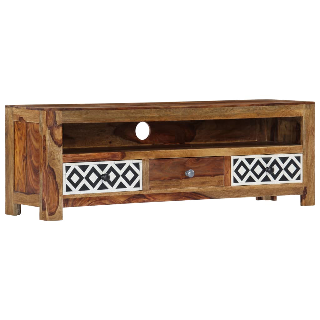 TV Cabinet Natural and White Solid Acacia Wood 47.2 in Storage