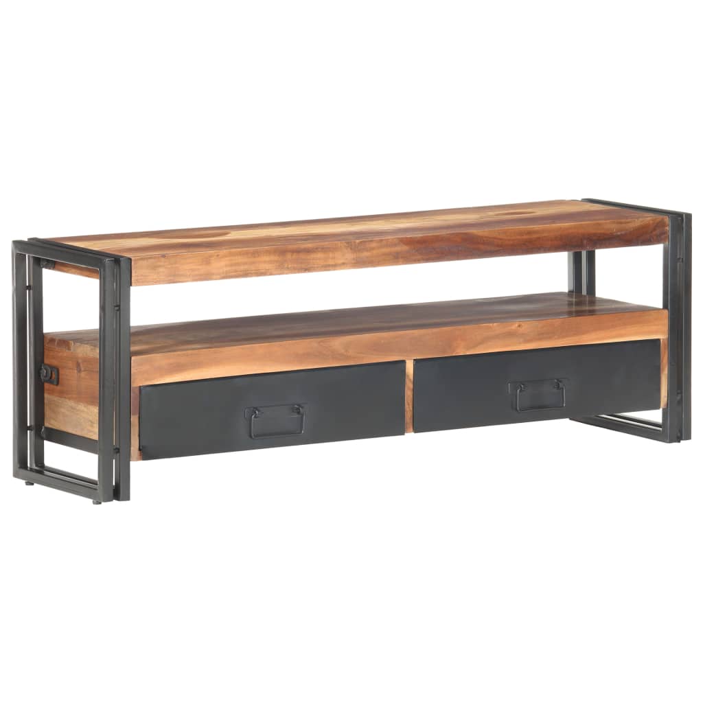 TV Cabinet Natural wood and black Solid acacia and rubberwood, steel