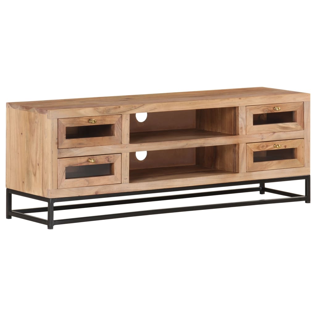 TV Cabinet Natural Wood Solid Acacia Wood, Powder-Coated Steel