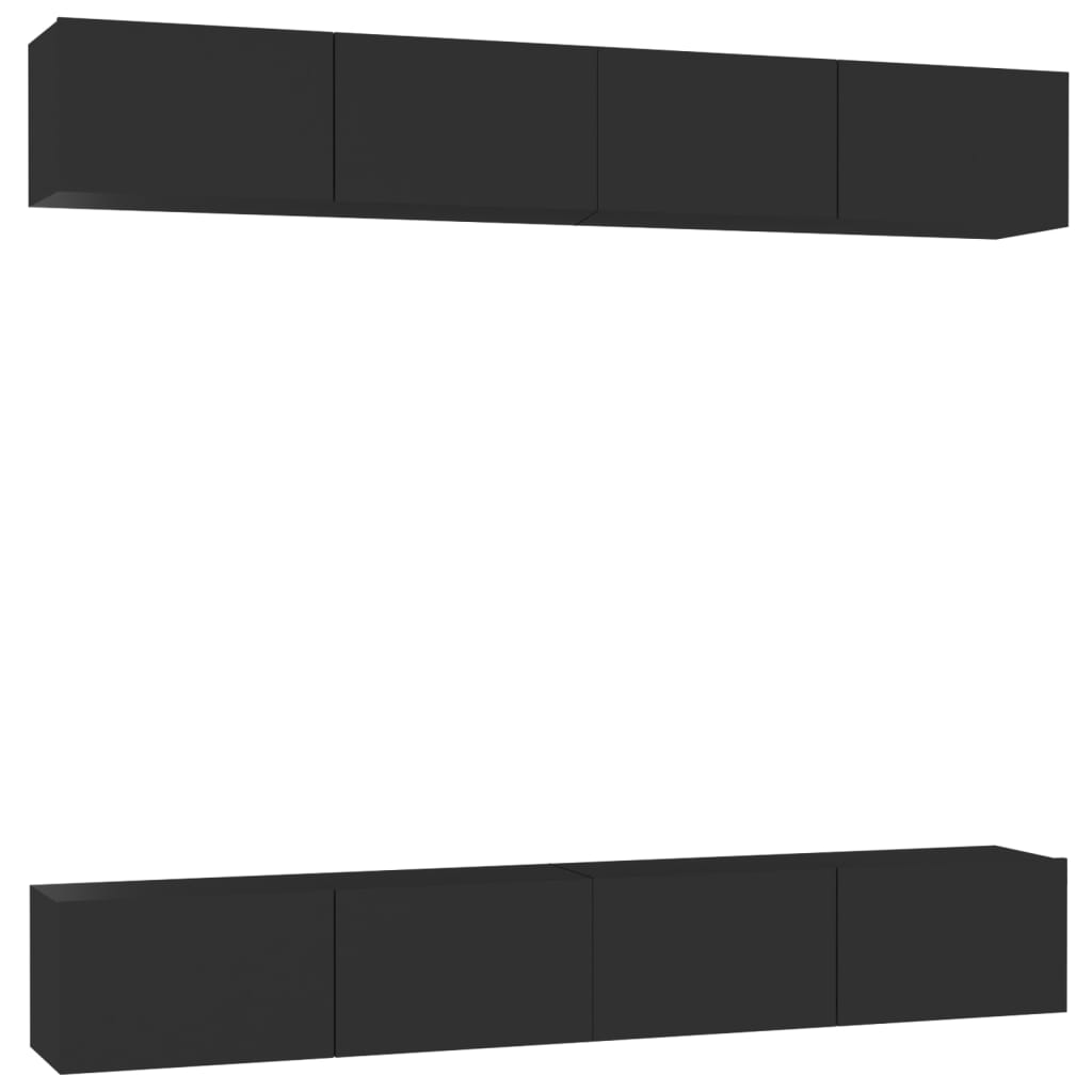 TV Cabinet Set of 4 Black Engineered wood TV Cabinet