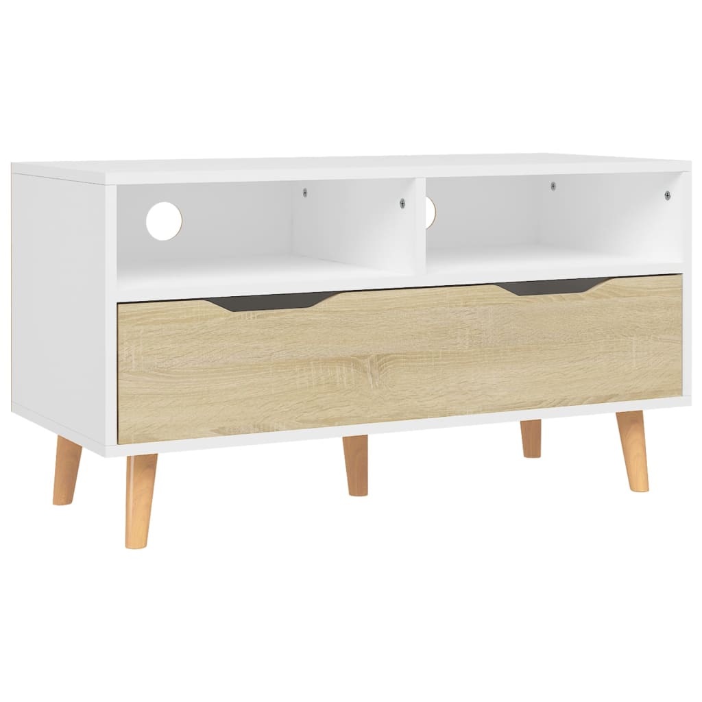 TV Cabinet White and Sonoma Oak Engineered wood Medium TV Cabinet